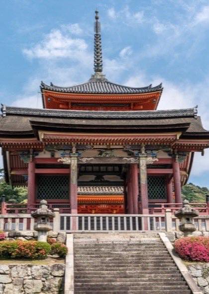 A red pagoda gate under blue sky, Kyoto